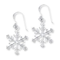 It may be cold outside, but these glistening snowflake earrings will warm her heart. The earrings are crafted of sterling silver and dangle from fishhook backs. Sterling Silver Snowflake Jewelry For Winter, Sterling Silver Dangle Jewelry For Christmas, Holiday Winter Drop Earrings, Winter Holiday Drop Earrings, Nickel-free Sterling Silver Christmas Earrings, Silver Snowflake Earrings For Pierced Ears, Nickel Free Sterling Silver Christmas Jewelry, Nickel-free Sterling Silver Christmas Jewelry, Nickel-free Sterling Silver Earrings For Christmas