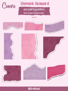 the different colors of watercolor paper are shown in this poster, which includes pink and purple