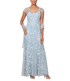 Mother of the Bride Dresses & Gowns | Dillard's Godet Skirt, Womens Long Dresses, Dress With Shawl, Mob Dresses, Floral Gown, Alex Evenings, A Line Gown, Groom Dress, Long Gown