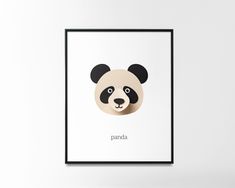 a panda face with the word panda printed on it's chest in front of a white wall