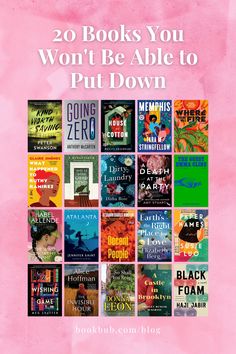 the book cover for 20 books you won't be able to put down, with pink background