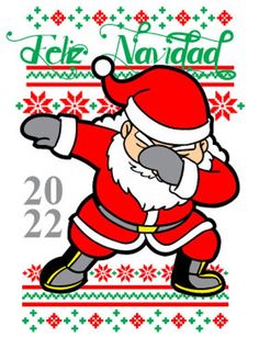 a santa clause is dancing in front of a christmas card with the words ice navidad on it