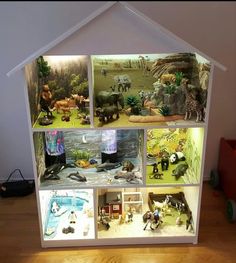 a display case filled with different types of toys