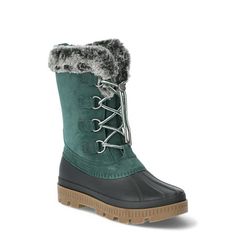 Conquer the cold weather with grace and charm in the Ozark Trail Tall Lace Up Bootsyour ultimate companion for snowy escapades and urban adventures alike. Featuring a faux fur trim collar and a secure lace-up closure with a bungee toggle, these boots will help you navigate winter in style and comfort. Plus, a skid resistant outsole minimizes slipping as you head out for fun snowy days or chilly winter nights. Pair these boots with a cozy puffer and head out the door ready for the winter season! Size: 11.  Color: Green.  Gender: female.  Age Group: adult. Tall Lace Up Boots, Flat Booties, Brown Chelsea Boots, Ozark Trail, Buckle Ankle Boots, Hunting Boots, Chelsea Boots Women, Winter Nights, Green Shoes