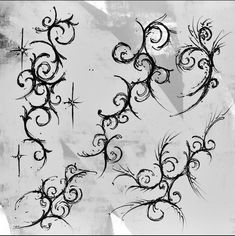 an artistic design is shown in black and white, with swirly vines on it