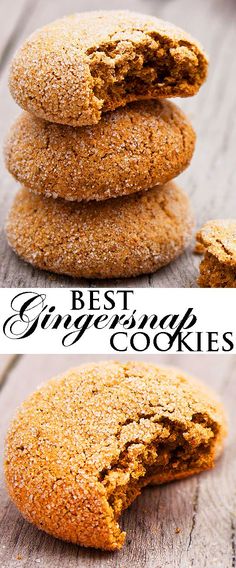 three cookies stacked on top of each other with the words best ginger cookies above them