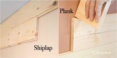 two pictures side by side one shows plank and the other shows shiplap