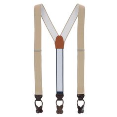 These Big and Tall Classic Stretch Button End Braces are a must-have for every gentleman. Enjoy comfort and style all day with the Y-Back design and adjustable back strap that stretches up to 55 inches. Handcrafted in the USA, these button-end braces give you the best of both worlds with an exceptional combination of comfort and style. These suspenders feature full-grain leather button ends, a back patch, and silver adjusters. The Classic Stretch Button End Braces are the perfect addition to any Classic Formal Adjustable Belts And Suspenders, Classic Adjustable Belts And Suspenders For Everyday, Classic Fitted Belts And Suspenders With Adjustable Straps, Classic Adjustable Belts And Suspenders For Work, Adjustable Belts And Suspenders For Workwear, Classic Belts And Suspenders With Adjustable Straps For Work, Suspenders For Men, Church Weddings, Back Patch