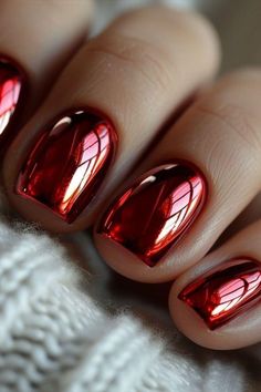 κόκκινα-μεταλλικά-νύχια- Red Metalic Nails Ideas, Modern Red Nails, Red And Black Chrome Nails Designs, Red Designs Nails, Pink And Red Chrome Nails, Red Chrome Nails Designs Valentines, Red Iridescent Nails, Chrome Red Nails Designs, Best Chrome Nails