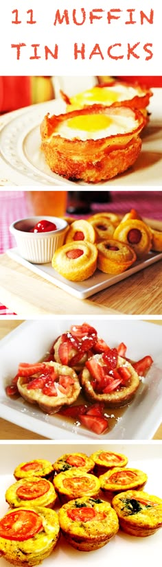 four different types of mini muffins on plates