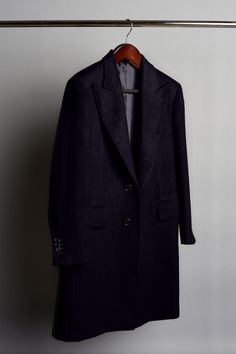 Color: Navy Classic Winter Outerwear With Pressed Crease, Formal Solid Color Long Wool Coat, Timeless Formal Wool Coat For Winter, Luxury Long Business Sport Coat, Classic Long Pea Coat For Formal Occasions, Classic Long Wool Coat For Business, Timeless Wool Coat With Lapel Collar, Classic Wool Coat With Suit Collar For Formal Occasions, Classic Formal Pea Coat With Concealed Placket