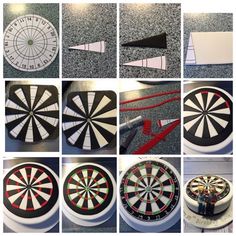 several pictures of different types of darts on the floor and in front of them