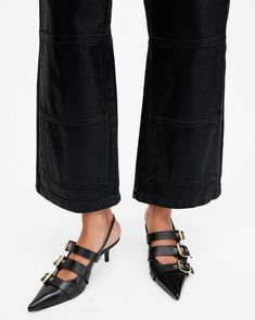 Grace Leather Buckle Slingback Heels Black | ALLSAINTS US Slingback Heels, Leather Jacket Black, Heels Black, Studded Leather, The Grace