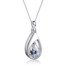 a necklace with a tear shaped pendant hanging from it