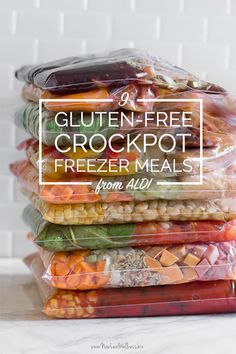 a stack of freezer meals with the text gluten - free crockpot freeze meals