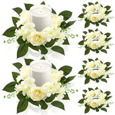 PRICES MAY VARY. Beautiful Floral Decorations: you will receive 6 pieces of artificial rose candle flower rings in a European style, which measure 7.87 inches/ 20 cm in diameter and 3.94 inches/ 10 cm inner diameter; The quantity is sufficient for you to decorate the candles and tables Realistic and Delicate: composed of white rose and green leaves, our flower ring for candles has an exquisite appearance and pretty colors, looks like real flower wreaths but can last longer than them, adding an e Candle Centerpieces With Flowers, Fall Wedding Floral Centerpieces, Candle Holder Wedding Centerpieces, Wedding Flowers Candles, Wreath Candle Holder, Candle Holder Wedding, Floral Candle Rings, Candle Decorations, Centerpieces For Tables