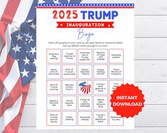 Make your inauguration watch party unforgettable with the Trump Presidential Inauguration Bingo Game! Perfect for a Presidential Inauguration Party, this fun and engaging Bingo Game adds excitement to your gathering. Ideal for a Trump Inauguration Watch Party, guests can enjoy spotting key moments and phrases during the event. Celebrate with friends and family using this patriotic USA Bingo Game for a unique and entertaining experience! WHAT'S INCLUDED 1 Bingo Game in US Letter Size as PDF SIZING US Letter Size (8.5 x 11) HOW TO USE: 1. Instant download after purchasing 2. Print files out at home or professionally print 3. Have fun! DIGITAL DOWNLOAD - This listing is for an instant digital download. - No product will be sent to you. - Please keep in mind that this printable is NOT editable Inauguration Party, Presidential Inauguration, Bingo Card, Computer Paper, Viewing Party, Watch Party, Bingo Games, White Hat, Bingo Cards