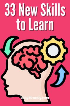 a pink poster with the words 33 new skills to learn