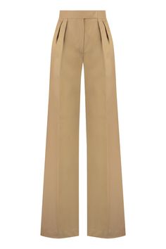 100% Cotton Luxury Wide Leg Bottoms With Pressed Crease, Luxury Wide Leg Pants For Spring, Fitted Luxury Wide Leg Pants, Luxury Spring Pants With Pressed Crease, Luxury Wide-leg Pants, Luxury Beige Workwear Pants, Luxury Tapered Leg Bottoms For Spring, Luxury Beige Bottoms For Spring, Luxury Beige Bottoms For Workwear