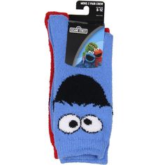 Unveil your inner child with this delightful duo of Sesame Street socks! Featuring the unmistakable, googly-eyed visage of Cookie Monster on a vibrant blue background and the ever-lovable Elmo on a radiant red canvas, these socks are sure to bring a smile to your face and warmth to your feet. The super soft, fuzzy, and thick texture envelops your feet, offering warmth and coziness with every step. Made with a luxurious blend of 98% polyester and 2% spandex, these socks are not only visually appe Sesame Street, Monster Cookies, Crew Socks, Blue Backgrounds, Socks, Red