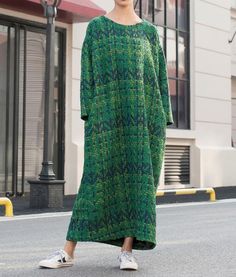 "【Fabric】 wool Cotton lining 【Color】 green 【Size】 M; Shoulder width is not limited Bust 120cm / 46 \" Length 119cm/ 46\" L; Shoulder width is not limited Bust 130cm / 50 \" Length 129cm/ 50\" Washing & Care instructions: -Hand wash or gently machine washable do not tumble dry -Gentle wash cycle (40oC) -If you feel like ironing (although should not be necessary) , do it with steam or while the dress is still slightly wet -Do not bleach If you like this dress, perhaps you will also like other dres Oversized Green Bottoms For Fall, Green Pants With Pockets For Daywear, Oversized Green Wide-leg Pants, Oversized Green Wide Leg Pants, Green Bottoms With Pockets For Daywear, Vintage Green Baggy Bottoms, Long Wool Dress, Women Linen Pants, Culottes Skirt