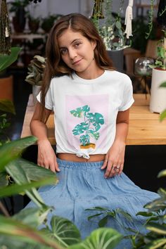 Retro Plant Print Graphic Tshirt for Women This cute Boho Monstera Leaf plant tee shirt is the perfect look for your granola girl aesthetic. Show off your love of plants with this retro style oversized tee. If in-between sizes we recommend that you go up one size as the material may shrink in the wash.  Quality cotton construction means that designs are sure to shine. The shoulders are tapped for a good upper-body fit. There are no side seams, ensuring a clean, unbroken flow. The collar has ribb Gardener Aesthetic Outfit, Clothes Mushroom, Mushroom Clothing, Gardener Aesthetic, Fruit Shirt, Strawberry Shirt, Bowling T Shirts, Mushroom Shirt, Cottagecore Clothes