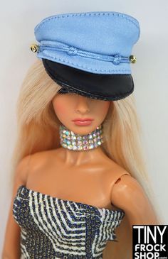 Integrity Chain of Command Natalia Fatale Blue Commander Hat Tons of details in this well constructed blue hat with black brim and mini trim. Comes with two mini straight pins to help attach to the head. Chain Of Command, Straight Pins, Small Boutique, Blue Hat, Sewing Notions, Photography Backdrops, The Head, Fashion Dolls, Cool Kids