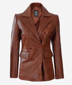 Double Breasted Leather Coat | Cognac Leather Blazer Mens Leather Jacket Vintage, Plus Size Leather Jacket, Women Leather Vest, Leather Blazer Women, Black Leather Blazer, Tan Leather Jackets, Leather Coat Womens, Black Leather Biker Jacket, Long Leather Coat