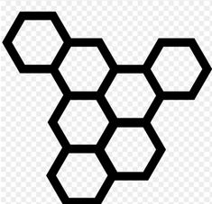 three hexagonals are shown in black and white on a transparent background, with no