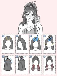 Simple Chinese Hairstyles, Hair Styles Tutorials Easy, Pony Tales Hairstyle, Hair Styles Step By Step Easy, Cute Hairstyles For Wet Hair, Cute Anime Hairstyles, Hair Sculpture, Fast Easy Hairstyles, Cool Hair Designs