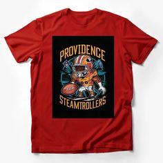 Providence Steamrollers Football Mascot T-Shirt, Vintage Sports Tee, Retro Athletic Fan Gear, Unique Graphic Design Shirt Male T-Shirt Custom graphic T-Shirt.Customize your color Graphic Design Shirt, Sports Team Apparel, Unique Graphic Design, Mens Tops Fashion, Cartoon Tops, Metal T Shirts, Sports Tee, Tiger Design, Black Graphic Tees