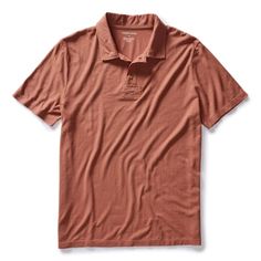 The feel of a well-worn tee with the style of a polo Casual Golf Polo T-shirt, Casual Collared Golf T-shirt, Casual Brown Short Sleeve Polo Shirt, Solid Cotton Golf Top, Cotton Tops For Golf, Solid Cotton Top For Golf, Casual Brown Polo Shirt, Casual Summer Golf T-shirt, Gitman Vintage