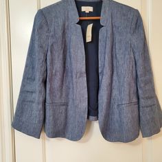 Loft Blazer Brand New Blue Outerwear For Business Casual Spring Occasion, Blue Outerwear For Business Casual In Spring, Blue Linen Blazer For Fall, Blue Linen Blazer For Spring, Turquoise Blazer, Business Casual Jacket, Olive Green Blazer, Leopard Print Blazer, Spring Blazer