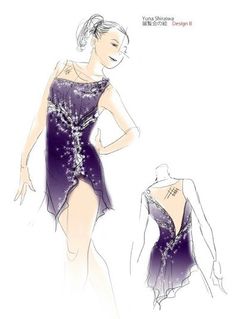 a drawing of a woman wearing a purple dress with beading on the back and sides