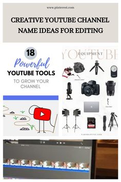 a computer screen with the words, creative youtuber channel name ideas for editing on it