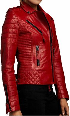 Elevate your style with our stunning Women's Red Lambskin Leather Jacket, a true masterpiece of craftsmanship and design. This exquisite jacket is a must-have addition to your wardrobe, blending fashion-forward elegance with premium comfort. Key Features: Premium Lambskin Leather: Crafted from the finest lambskin leather, this jacket exudes luxury, offering a buttery-soft texture that feels as good as it looks. Timeless Design: Our designer jacket showcases a classic yet contemporary look, featuring a vibrant red hue that makes a bold statement. The long sleeves provide ample coverage and warmth, while the quilted detailing adds a touch of sophistication. Zipper Closure: The front zipper closure not only adds a modern edge but also offers convenience and ease of wear. Functional Pockets: T Stylish Leather Jacket, Slim Fit Coat, Best Leather Jackets, Lambskin Leather Jacket, Leather Outfit, Jacket Design, Leather Jackets Women, Red Jacket, Leather Jackets