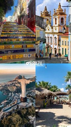 the steps leading up and down to different places in brazil are painted yellow, green, blue, and white