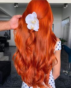 Bright Copper Hair Dark Roots, Ginger Hair With Vivid Color, Long Curly Ginger Hair, Orange Hair Ideas, Copper Red Long Hair, Vibrant Ginger Hair, Orange Hair Bright