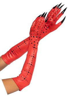 Diy Devil Costume Women, Devil Halloween Costume For Women, Vintage Devil Costume, Black Pointed Nails, Devil Costume Ideas, Demon Outfit, Demon Costume, Claw Gloves, Devil Costume