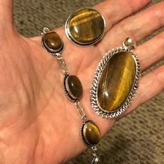 All 3 Pieces Are Brand New And In Perfect Condition. (Bs4) Sterling Silver Oval Bracelet For Gift, Oval Sterling Silver Bracelet Gift, Oval Sterling Silver Bracelet As A Gift, Bracelet Ring, Ring Pendant, Brown Silver, Tigers Eye, Women Artisans, Dream Jewelry