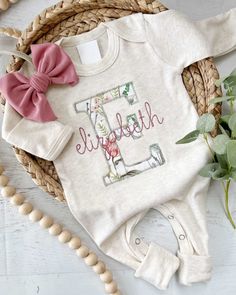 Personalized Baby Girl Romper, Vintage Blush Floral Baby Outfits With – BabiChic Fitted Pink Onesie For Gift, Personalized Fitted Pink Onesie, Fitted Pink Onesie As A Gift, Fitted Pink Onesie Gift, Cute Cream Onesie For Loungewear, Pink Fitted Onesie As A Gift, Customizable Pink Onesie For Gift, Cute Pink Onesie With Name Print, Customizable Cute Pink Onesie