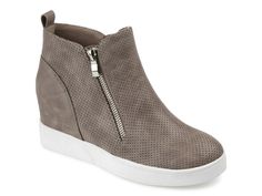 Journee Collection Pennelope High-Top Wedge Sneaker Wedge Sneakers Style, High Top Wedge Sneakers, Fashion Shoes Sneakers, Tan Wedges, Athleisure Fashion, Famous Footwear, Wedge Sneakers, Sneaker Wedge, Journee Collection