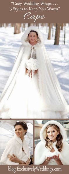 the wedding dress is white and has fur on it