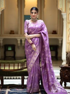 Banarasi soft lichi silk saree for women, lavender saree with pure zari work,designer saree with beautiful jacquard work,wedding sari blouse Saree Details:  Saree Color: Lavender  Saree Length: 5.5 Meter Saree Fabric: Banarasi soft lichi silk Saree Work : Pure Golden zari weaving beautiful Jacquard work Blouse Details : Blouse Color: Matching. Blouse Length: 0.8meter Blouse Fabric : Banarasi soft lichi silk Blouse Work : Heavy Brocade blouse. Blouse wear by model is just for modeling purpose onl Lavender Banarasi Saree, Elegant Paithani Silk Blouse Piece With Meenakari, Semi-stitched Purple Saree, Semi-stitched Purple Banarasi Silk Saree, Elegant Art Silk Saree With Meenakari, Elegant Meenakari Blouse Piece For Saree, Elegant Saree Blouse Piece With Meenakari, Elegant Banarasi Silk Pre-draped Saree With Meenakari, Purple Banarasi Silk Saree With Self Design