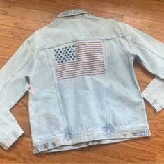 American Flag Denim Jacket Nwt. Stitching On The Back Of The Jacket. Boyfriend Fit. Black Denim Sherpa Jacket, Fleece Lined Denim Jacket, Boyfriend Jean Jacket, Distressed Cropped Denim Jacket, Denim Sherpa Jacket, Custom Jean Jacket, Green Denim Jacket, Old Navy Jean Jacket, Dark Wash Denim Jacket