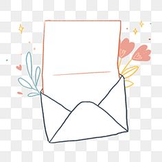 an envelope with flowers and leaves on it, hand drawn, cartoon png and psd