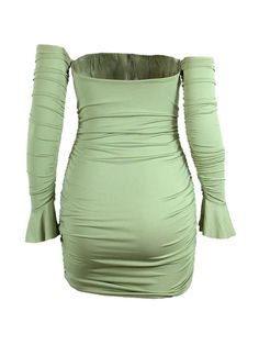 ⚡Buy 2024 Solid Off Shoulder Ruched Trumpet Sleeve Mini Dress Green M under $29.00 in Dresses at AnotherChill.com Online. Style: Casual/Street/Sweet/Vintage/Vacation/Sexy. Fabric Content: Polyester. Fit Type: Slim Fit. Neckline: Off the Shoulder. Length: Mini Dress. ✓2024 S/S OUTFITS. Check reviews and buy Solid Off Shoulder Ruched Trumpet Sleeve Mini Dress today. Fitted Green Ruched Mini Dress, Fitted Green Mini Dress With Ruched Detail, Green Stretch Mini Dress For Brunch, Green Ruffled Stretch Mini Dress, Trumpet Sleeve, 2000s Outfits, Mini Wrap Dress, Green Day, Mini Dress With Sleeves