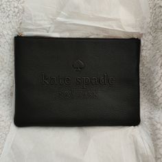 Kate Spade Ash Street Gia Leather Zip Pouch. Color: Black. Size 7.25"H X 10.25"W X 0.5"D. Material: Soft Leather. Front Embossed Signature Logo. Zip Top Pouch Clutch In Leather. Brand New And Never Used. No Dust Bag. Has Tags. Elegant Pouch With Interior Card Slots For On-the-go, Black Travel Clutch With Dust Bag Included, Black Leather Pouch Clutch, Black Leather Pouch Cosmetic Bag, Black Leather Handheld Pouch, Elegant Handheld Wallet With Zipper Pouch, Black Leather Clutch With Zipper Pouch, Chic Black Pouch For On-the-go, Elegant Soft Leather Black Pouch