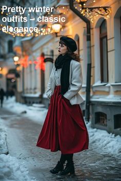 Beige Midi Skirt, Pretty Winter Outfits, Rok Outfit, Red Midi Skirt, Best Winter Outfits