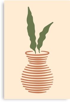 a potted plant with two leaves in it's center, on a beige background